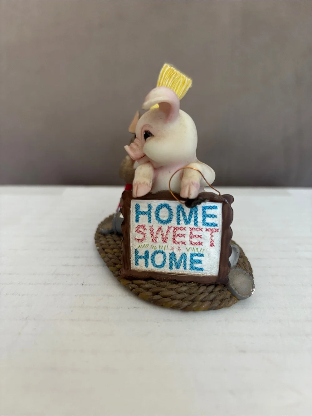 Pink Pig & Brown Mouse 'Home Sweet Home' Figurine - Ceramic Accent